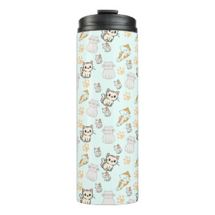Termo Taza Térmica de Gatitos Kawaii y Patrón de Huellas
