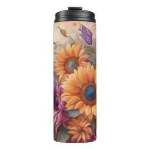 Termo Taza térmica de girasoles rosados y amarillos
