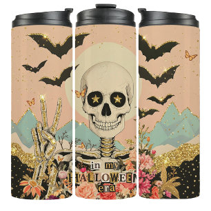 Termo Taza térmica de Halloween esqueleto gótico brillo