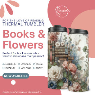 Termo Taza térmica de libros y flores