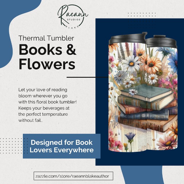 Termo Taza térmica de libros y flores (Subido por el creador)