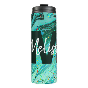 Termo Taza térmica de mármol con brillo teal personaliza