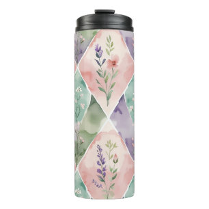 Termo Taza térmica de patchwork floral de acuarela paste