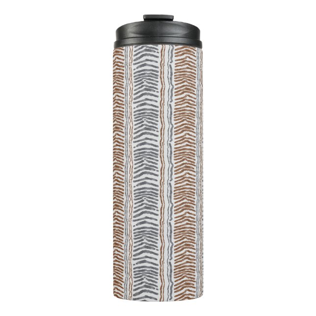 Termo Taza térmica de rayas modernas gris marrón (Anverso)
