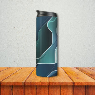 Termo Taza térmica de viaje abstracta en azul teal y púr