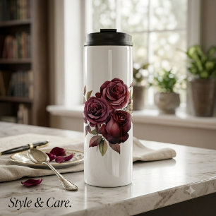 Termo Taza térmica de viaje con firma de rosa floral