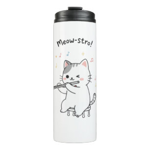 Termo Taza térmica divertida de gato tocando la flauta