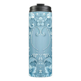 Termo Taza térmica floral decorativa azul