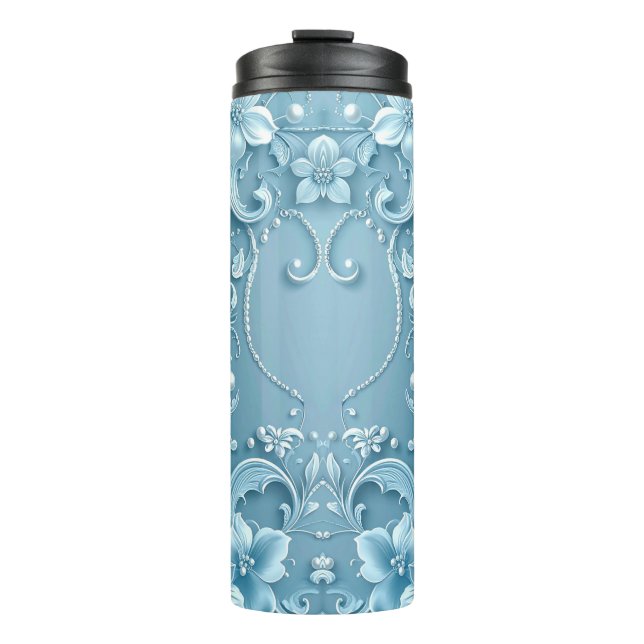 Termo Taza térmica floral decorativa azul (Anverso)