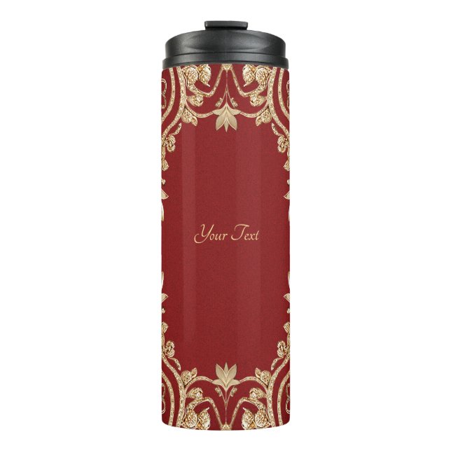 Termo Taza térmica floral roja dorada moderna (Anverso)