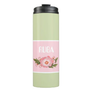 Termo Taza térmica floral rosa linda y verde bebé