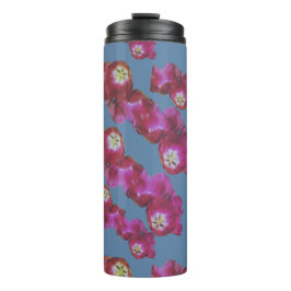 Termo Taza térmica floral rosa y azul con acuarela