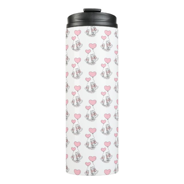 Termo Taza Térmica Gatito Corazones Rosados (Anverso)