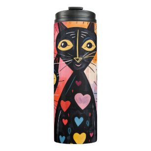 Termo Taza Térmica Gato Gatito Corazones Rojos