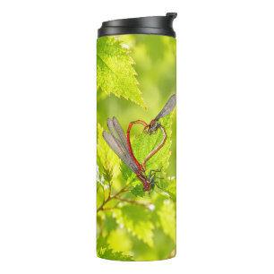 Termo Taza Térmica Hojas Verdes Corazón Libélula