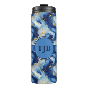 Termo Taza Térmica Mármol Azul Y Dorado