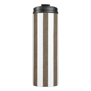 Termo Taza térmica marrón y blanca a rayas