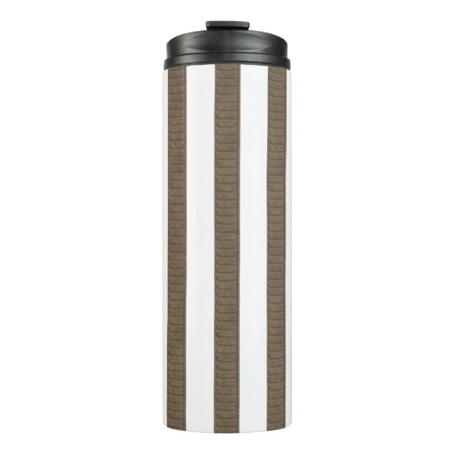 Termo Taza térmica marrón y blanca a rayas (Anverso)