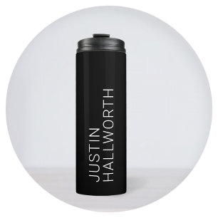Termo Taza térmica negra con nombre blanco moderno