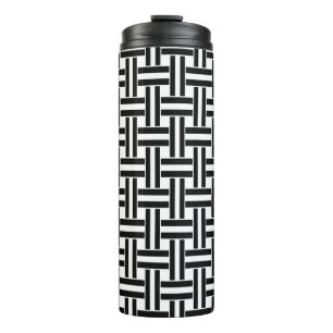 Termo Taza Térmica Negra y Blanca con Raya Cuadrada