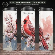 Taza térmica personalizada con cardenal y flores
