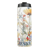 Taza térmica personalizada de Boho Wildflowers