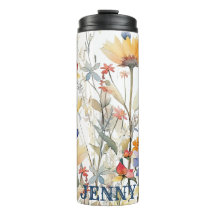 Taza térmica personalizada de Boho Wildflowers