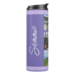 Termo Taza térmica púrpura con nombre y collage de fotos