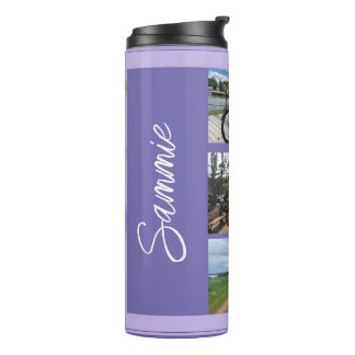 Termo Taza térmica púrpura con nombre y collage de fotos