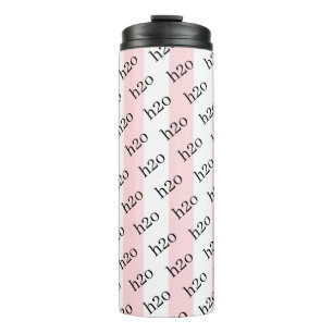 Termo Taza térmica rosa bebé y blanca con rayas H2o