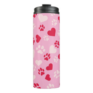 Termo Taza térmica rosa con huellas de patas de gato y c
