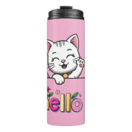 Termo Taza térmica rosa de gato que saluda adorable