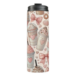 TERMO TAZAS DE CAFÉ DE SAN VALENTÍN ROSA PASTEL Y BRONCE