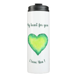 Termo Te amo el cumpleaños del corazón azul y verde lind