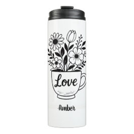 Termo Té negro de bonito con tumbler de flores