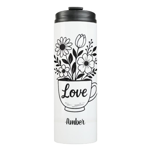 Termo Té negro de bonito con tumbler de flores (Anverso)