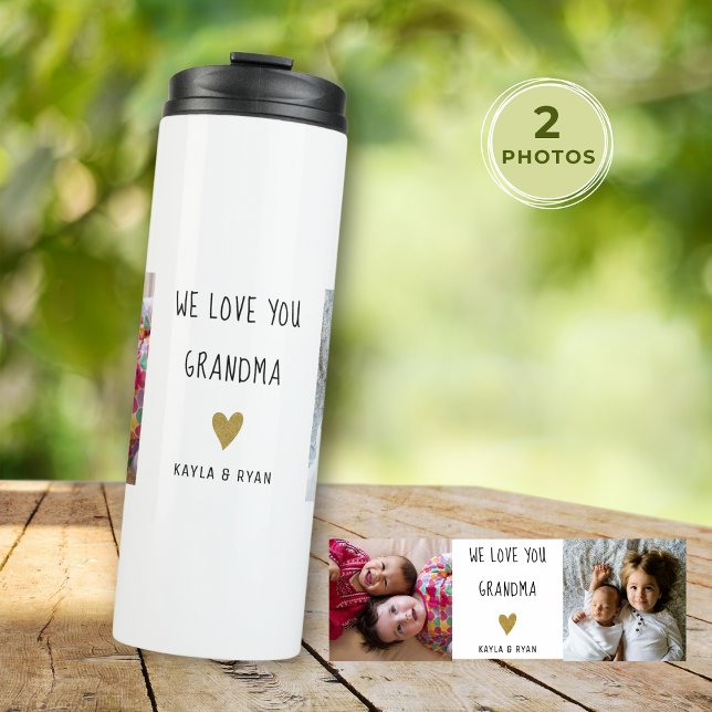 Termo Te queremos abuela 2 Collage de fotos (We Love You Grandma 2 Photo Collage Thermal Tumbler
)