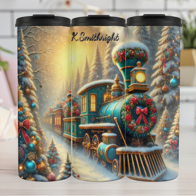Termo Teal Gold Festive Train Snowy Forest (Subido por el creador)