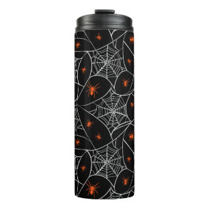 Termo telaraña de Halloween y fondo de arañas.