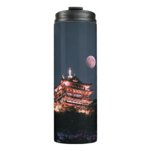 TERMO TEMPLO MARRÓN Y BLANCO BAJO LUNA COMPLETA