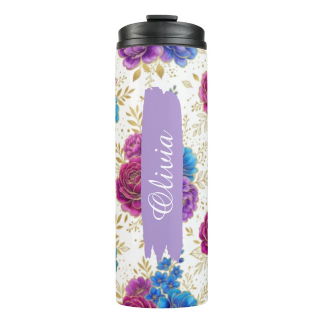 Termo Térmica Floral Vibrante Personalizada de 16oz (Anverso)