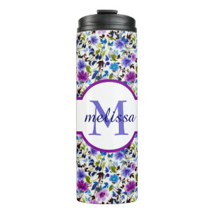 Termo Térmica personalizada de flores púrpura y azul con