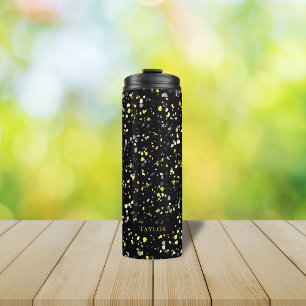 Termo Terrazzo negro gris amarillo geométrico personaliz