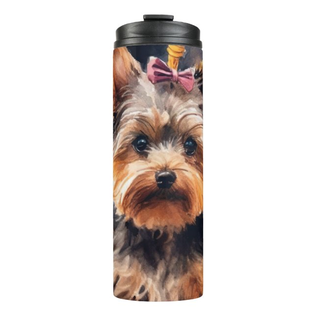 Termo Terrier Biewer de Halloween con calabazas aterrado (Anverso)
