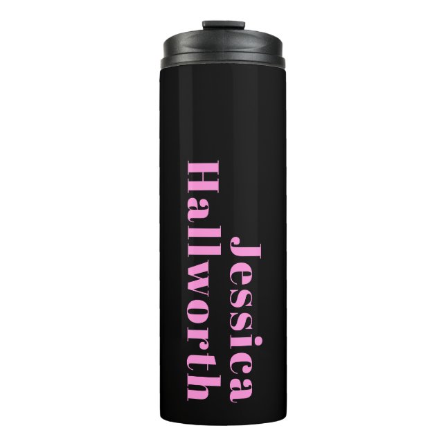 Termo Texto editable retro-moderno | Negro y rosa (Anverso)