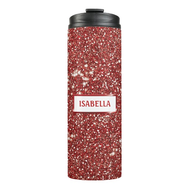 Termo Textura de brillo rojo falso con nombre personaliz (Anverso)