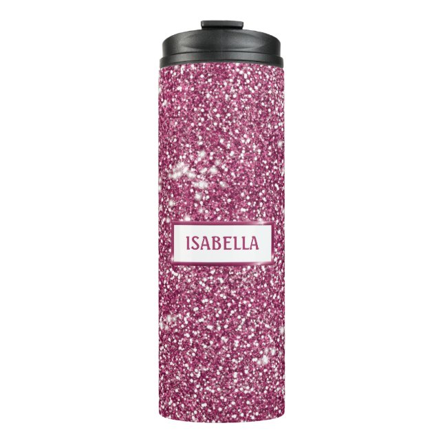 Termo Textura de brillo rosa falso con nombre personaliz (Anverso)