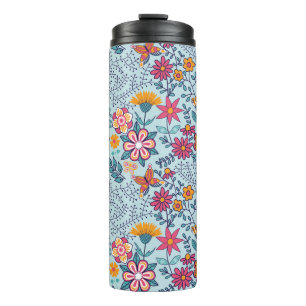 Termo Textura sin foco con flores y mariposas. Fin