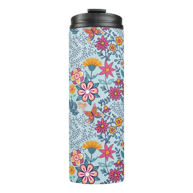 Termo Textura sin foco con flores y mariposas. Fin (Anverso)