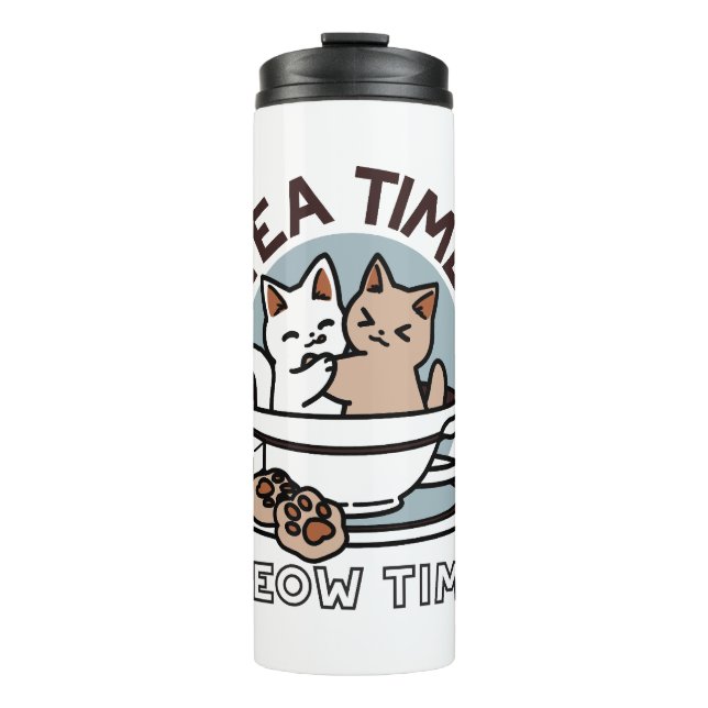 Termo Tiempo de embutido de té - Diseño de gato y té lin (Anverso)